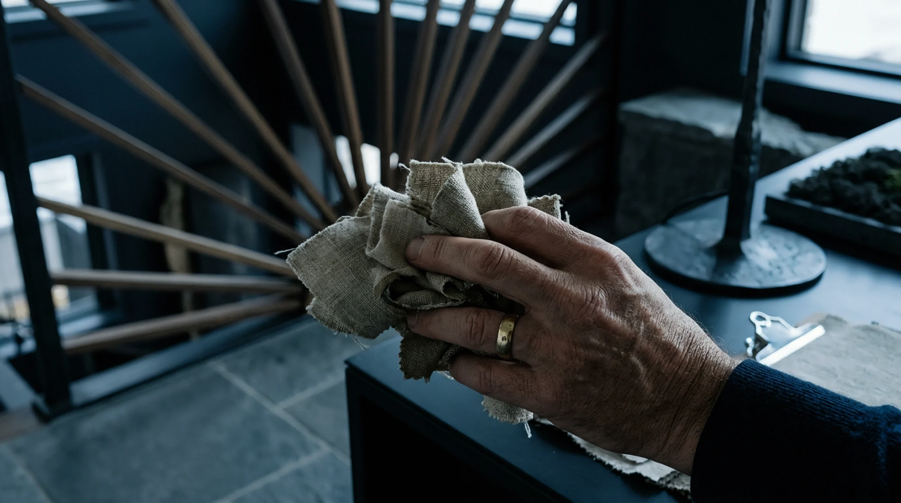 An individual's hand carefully holds a natural woven fabric sample, revealing its tactile texture and inherent material quality.